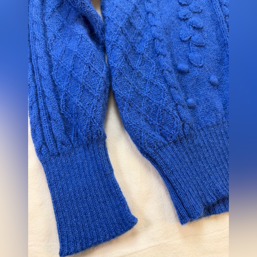 Peruvian Connection 100% Alpaca Cable Knit Cardigan Sweater - Blue Size Small - Picture 6 of 13